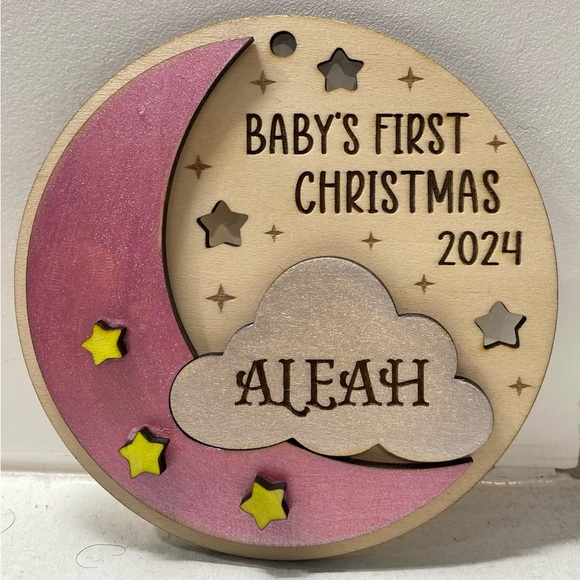 LASER ENGRAVED BABY FIRST CHRISTMAS ORNAMENT 🌲 - Picture 2 of 2